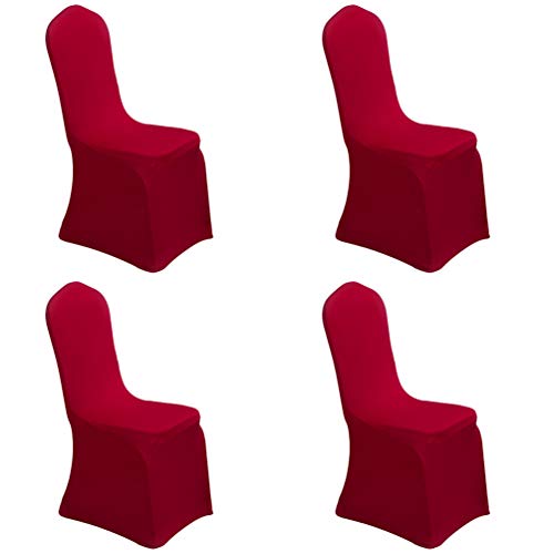 Zengbang Cubierta de la Silla Color Sólido Duradera Fundas para Sillas Elastizadas de Banquete Reunión Eventos (Rojo Vino&(4Pcs))