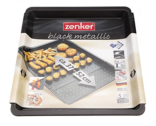 Zenker Bandeja Horno Universal Antiadherente Extensible Perforada de Acero con Revestimiento Teflon para Pizza, empanada, Negro, 37,5-52x33x3cm