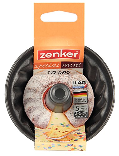 Zenker Molde Savarin Ø10x5cm, Acero con Revestimiento Antiadherente ILAG. 1 ud, Negro, 10 cm