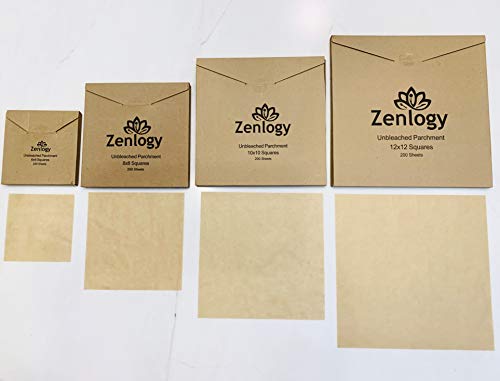 Zenlogy - Cuadrados de papel de pergamino de 6 x 6 (200), sin blanquear, perfecto para almacenar, congelar, separar, hornear, pintar con diamantes, viene en una caja de almacenamiento fácil extracción