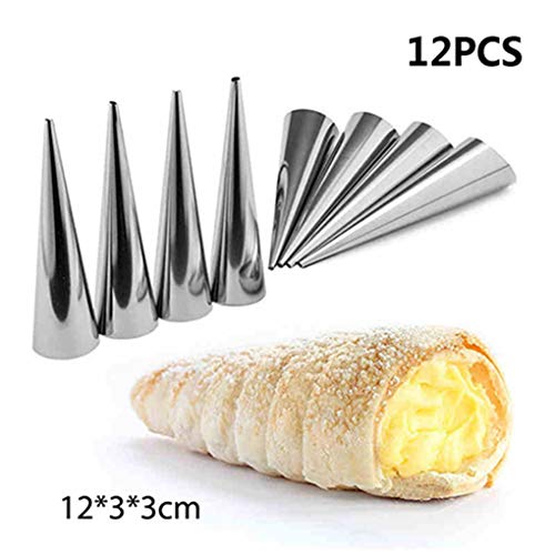 Zerama 12PCS cónico del Tubo Cono Rollo moldes de Acero Inoxidable Croissants Espiral moldes de repostería Crema Cuerno Cake Pan Molde