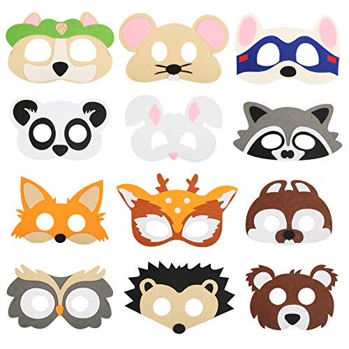 ZERHOK 12 Máscara de Animales para Niños de Fieltro Accesorios de disfraces de cara con temática de Safari para zoológico granja bosque disfraz de cosplay mascarada suministros para fiesta