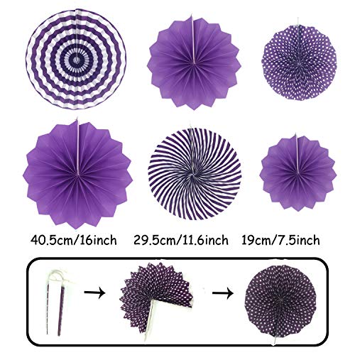 Zerodeco Decoración de la Fiesta, 21 Piezas Abanicos de Papel Bola de Nido Pom Poms Ventilador Cumpleaños Boda Carnaval Bebé Ducha Home Party Supplies Decoración (Morado)