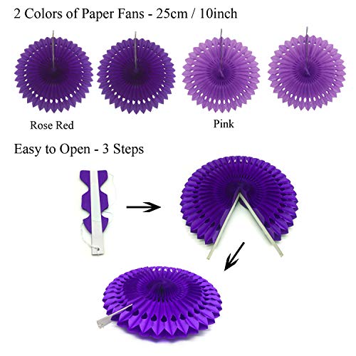 Zerodeco Decoración de la Fiesta, 21 Piezas Abanicos de Papel Bola de Nido Pom Poms Ventilador Cumpleaños Boda Carnaval Bebé Ducha Home Party Supplies Decoración (Morado)