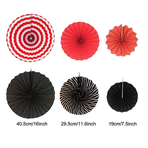 Zerodeco Rojo Negro y Blanco Abanicos de Papel Bola de Nido Pom Poms Ventilador de Papel para Colgar Decoración para Cumpleaños Boda Carnaval Bebé Ducha Home Party Supplies Decoración