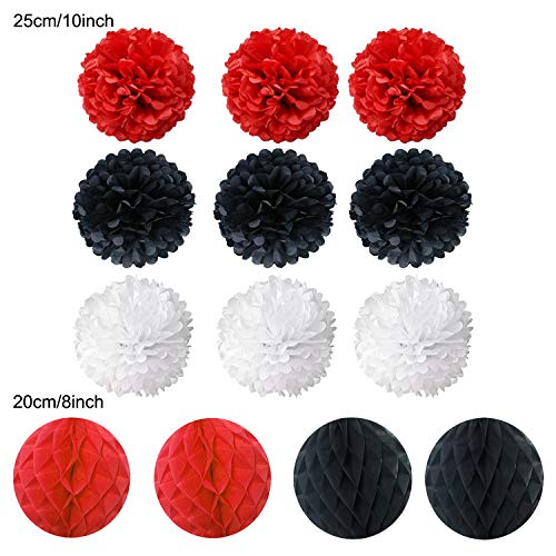 Zerodeco Rojo Negro y Blanco Abanicos de Papel Bola de Nido Pom Poms Ventilador de Papel para Colgar Decoración para Cumpleaños Boda Carnaval Bebé Ducha Home Party Supplies Decoración