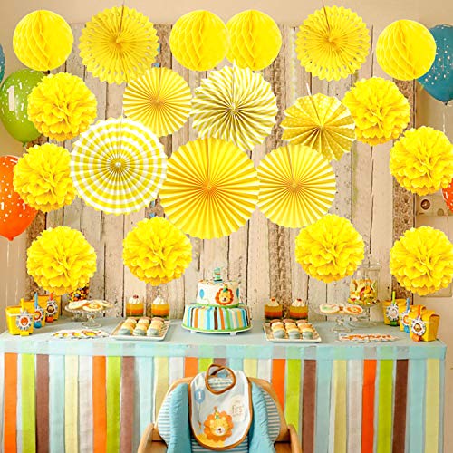 Zerodeco ZEORDECO Abanicos de Papel Bola de Nido Pom Poms Ventilador de Papel para Colgar Decoración para Cumpleaños Boda Carnaval Bebé Ducha Home Party Supplies Decoración - Amarillo