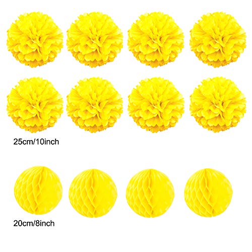 Zerodeco ZEORDECO Abanicos de Papel Bola de Nido Pom Poms Ventilador de Papel para Colgar Decoración para Cumpleaños Boda Carnaval Bebé Ducha Home Party Supplies Decoración - Amarillo