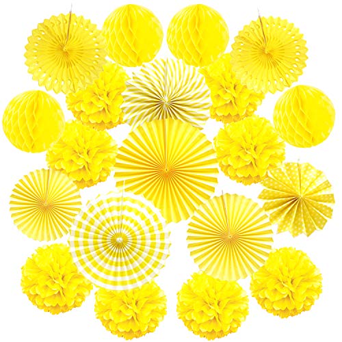 Zerodeco ZEORDECO Abanicos de Papel Bola de Nido Pom Poms Ventilador de Papel para Colgar Decoración para Cumpleaños Boda Carnaval Bebé Ducha Home Party Supplies Decoración - Amarillo