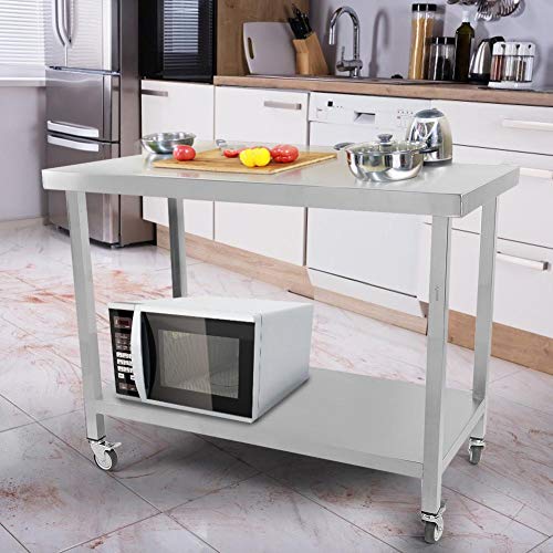 Zerone Mesa de Trabajo de Acero Inoxidable, Mesa de Trabajo de Preparación de Alimentos con Ruedas para Comercial y Hogar