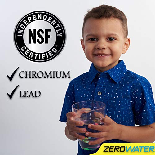 ZeroWater Jarra Redonda de filtración de agua de 1,9 litros, con Medidor de Calidad de Agua Gratis | Libre de BPA y certificada para Reducir el Plomo y Otros Metales Pesados