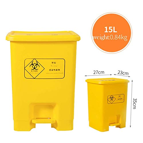 ZfgG Cubo De Basura Pedal Amarillo Bote De Basura Basura Médica Médica Cubo De Venta Ambulante Plástico por Chabrias LTD con Tapa Varias Especificaciones Amarillo- (Color : Yellow, Size : 15L)