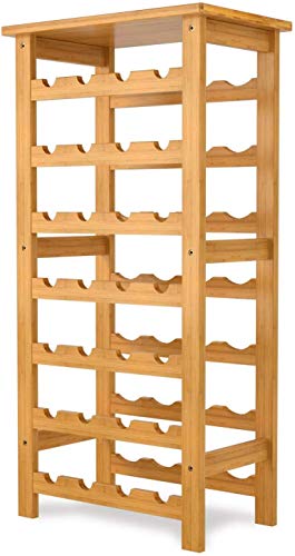 Zfggd Wine Rack 28 Estante de la Botella de Vino Titular de Nivel 7 Vino de Almacenamiento con estanterías de bambú 47 × 29 × 94cm