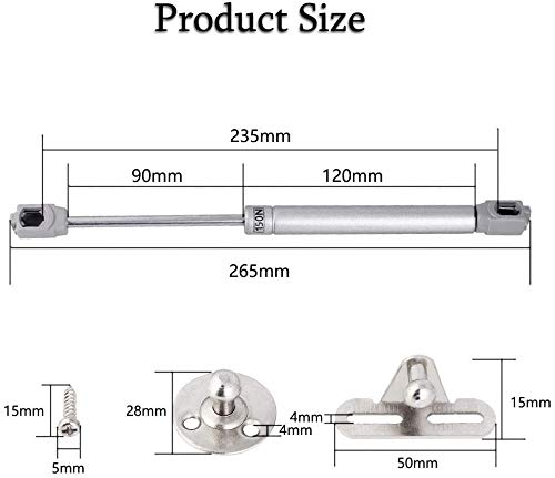 ZFYQ Pistones a Gas, 2pcs Hidráulico Muebles Cocina Amortiguador Puertas Elevables 150N/15kg 270mm Bisagras Resortes Armario con Tornillos