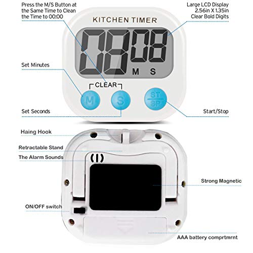 ZFYQ Temporizador de Cocina, Digital magnético Temporizadores con Alarma Fuerte y Pantalla LCD Grande, 2 Piezas