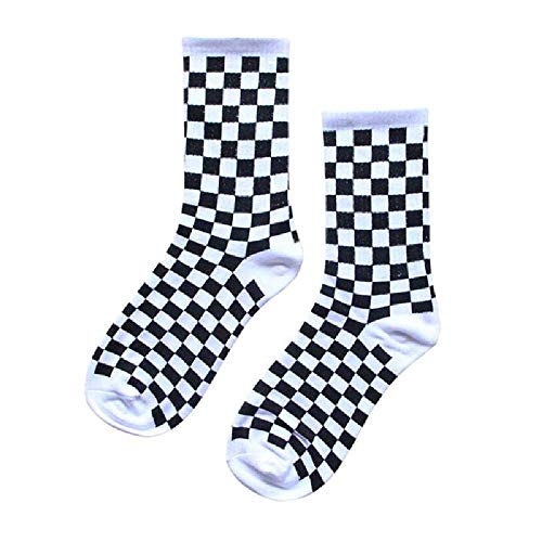 ZHANGNUO Harajuku Trend Women Calcetines a Cuadros Calcetines Geométricos a Cuadros Hombres Hip Hop Algodón Unisex Streetwear Novedades Calcetines Beige