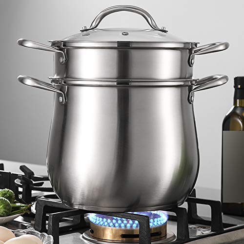 Zhaoronghua 304 De Acero Inoxidable Vapor De La Olla, Que No Se Pegue Olla con Tapa Pour La Tapa De Vidrio Templado con Un Agarre Seguro Y Fresco Mangos Tambor,1,28l