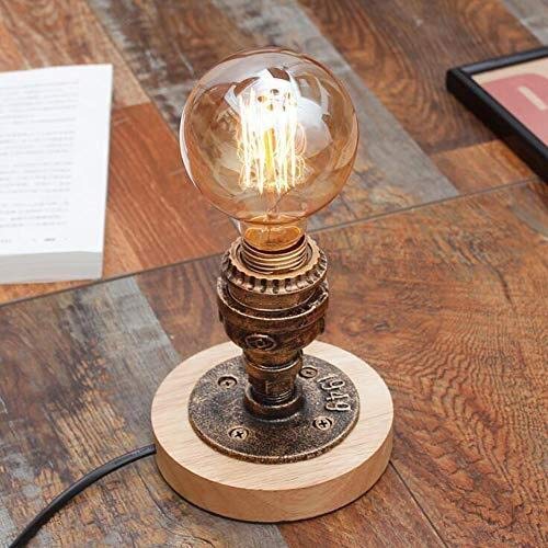 Zhaoruilong1163 Retro creativo de industria del hierro de la vendimia tubo luminoso de la lámpara de escritorio de madera E27 Noche swooning lámpara de mesa País Americana for la lámpara de mesa Decor