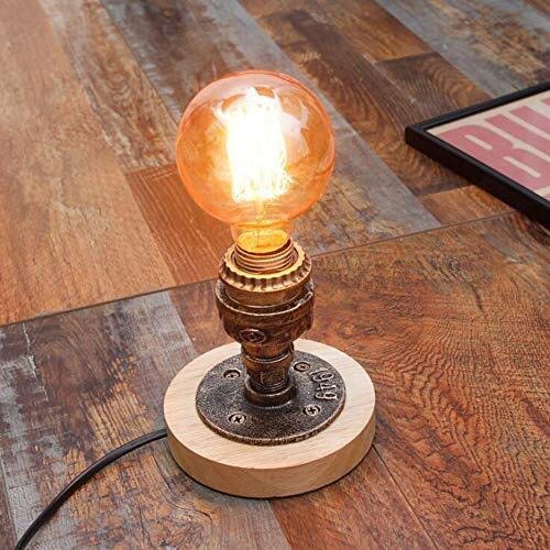 Zhaoruilong1163 Retro creativo de industria del hierro de la vendimia tubo luminoso de la lámpara de escritorio de madera E27 Noche swooning lámpara de mesa País Americana for la lámpara de mesa Decor