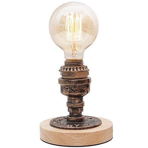 Zhaoruilong1163 Retro creativo de industria del hierro de la vendimia tubo luminoso de la lámpara de escritorio de madera E27 Noche swooning lámpara de mesa País Americana for la lámpara de mesa Decor