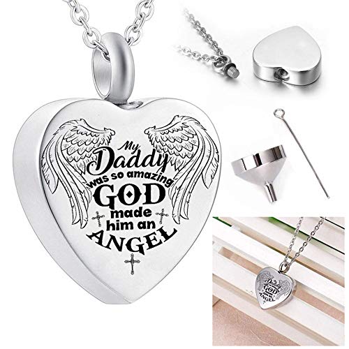 ZHAOXIANGXIANG Colgante Urna para Cenizas,La Cremación Urna Collar Colgante Corazón De Ceniza Memorial Keepsake Joyería Grabada Mi Papá Era Tan Increíble Que Dios Hizo De Él Un Angel