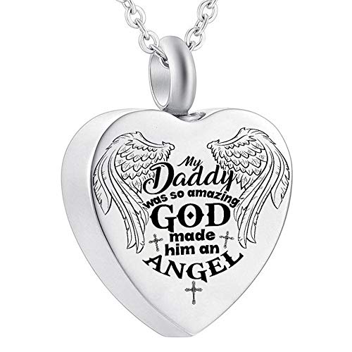 ZHAOXIANGXIANG Colgante Urna para Cenizas,La Cremación Urna Collar Colgante Corazón De Ceniza Memorial Keepsake Joyería Grabada Mi Papá Era Tan Increíble Que Dios Hizo De Él Un Angel