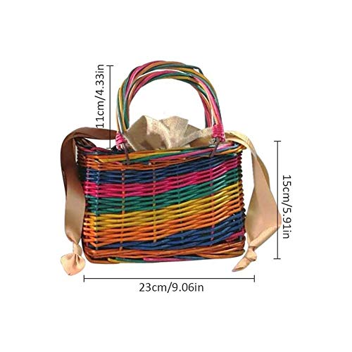 ZHENAO Hecho a Mano una Variedad de Colores Bolso en Ratán Cestas de la Compra Supermercado Bolsas de la Compra Al Aire Libre Cesta Picnic Cesto de Mimbre Asa Cesta Bolsa de Playa C