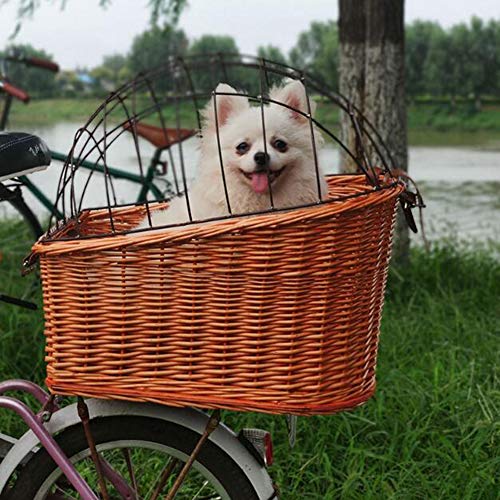 Zhenwo Cesta De La Bicicleta, Perro Canasta De La Bicicleta Portador, Cesta De Mimbre Bicicleta De Pista, Cesta De La Bicicleta Desmontable para Pequeñas Mascotas,Marrón