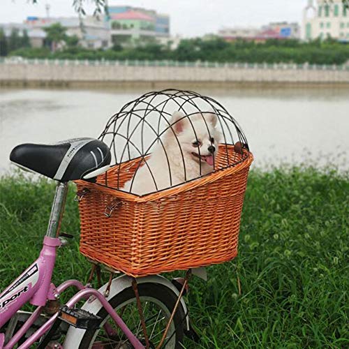 Zhenwo Cesta De La Bicicleta, Perro Canasta De La Bicicleta Portador, Cesta De Mimbre Bicicleta De Pista, Cesta De La Bicicleta Desmontable para Pequeñas Mascotas,Marrón