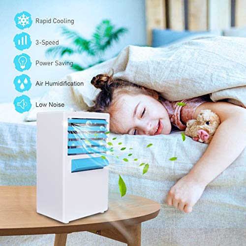 Zhina Mini Aire Acondicionado Portátil, Aire Acondicionado con Ventilador y humidificador y Purificador,Aire Enfriador Evaporativo de 3 velocidades,silencioso y Discreto