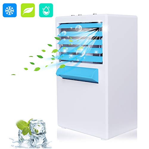 Zhina Mini Aire Acondicionado Portátil, Aire Acondicionado con Ventilador y humidificador y Purificador,Aire Enfriador Evaporativo de 3 velocidades,silencioso y Discreto