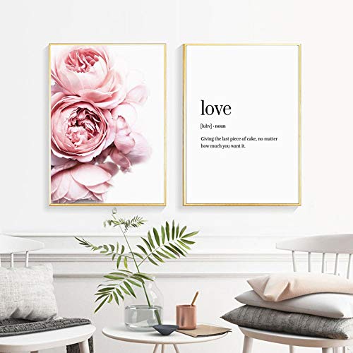 ZHOUBA - Cuadro de pared para sala de estar, diseño moderno de peonías, flores, amor, letras, lienzo, pintura para pared o sala de estar, póster decorativo, 1#, 30 * 40cm