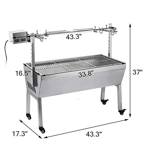 Zhuowei Asador Barbacoa Parrilla al carbón Asador Cordero Asado al pincho Spit Tostador de Almacenamiento de carbón de la máquina máquina de Asar Cerdo para Acampar Picnic al Aire Libre,Plata