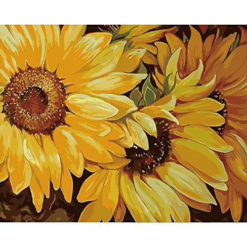 zhxx Pintar por Numeros Adultos Amarillo Girasol Flor Lienzo Decoración De La Boda Imagen Artística Regalo 40X50Cm Sin Marco