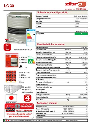 Zibro LC-30 Estufa de combustible electrónica, 3.00 kW, Plata, 48 m cuadros