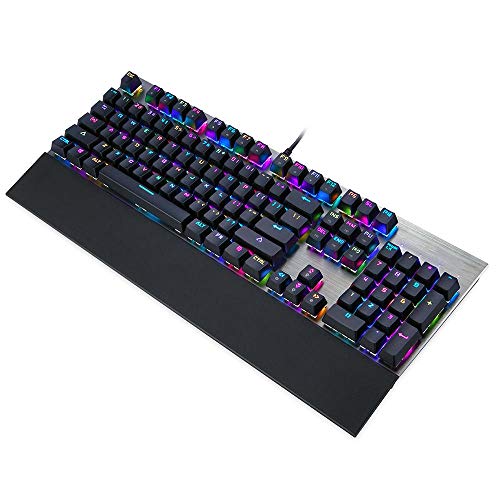 ZIEO Gaming Keyboard mecánica Teclado for Juegos 104 Claves Azul Interruptor Anti-Imagen Fantasma RGB retroiluminado mecánica de Juego Wired Keyboard Negro Teclados Juegos de PC