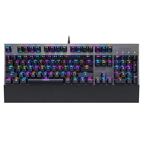 ZIEO Gaming Keyboard mecánica Teclado for Juegos 104 Claves Azul Interruptor Anti-Imagen Fantasma RGB retroiluminado mecánica de Juego Wired Keyboard Negro Teclados Juegos de PC