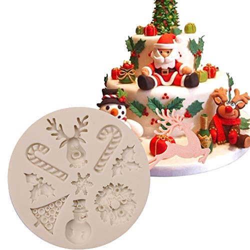 Ziyero 3 Piezas Pastel de Navidad Reno Silicona Molde Papá Noel Moldes de Fondant Decoración Material de Calidad Alimentaria, para DIY Manualidades Azúcar, Galletas, Decoración para Hornear Etc—Gris