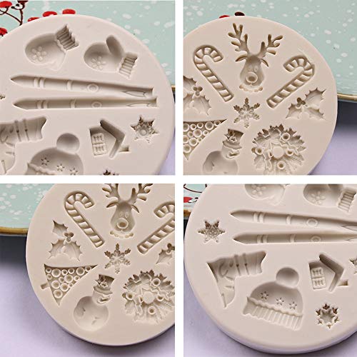 Ziyero 3 Piezas Pastel de Navidad Reno Silicona Molde Papá Noel Moldes de Fondant Decoración Material de Calidad Alimentaria, para DIY Manualidades Azúcar, Galletas, Decoración para Hornear Etc—Gris