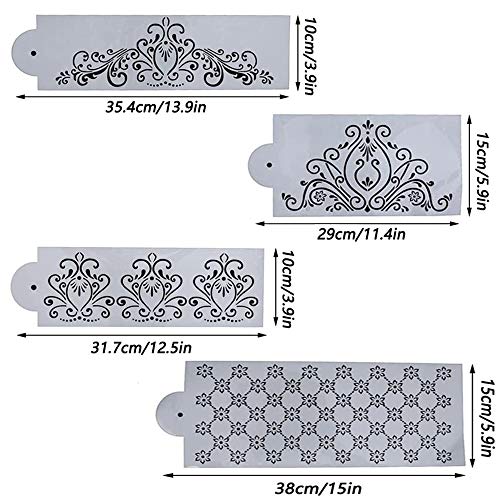 Ziyero 4 Piezas Patrón Fondant Efecto Encaje 3D Pastel Plantilla Plástico Encaje Plástico Grado Alimenticio, Liso, Seguro, No tóxico, Reutilizable, para Mousse, Pastel, Chocolate, Postre Etc—Blanco