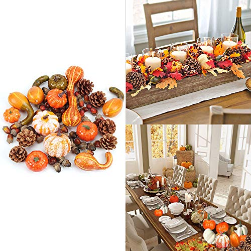 Ziyero 50 Piezas Mini Calabazas Otoño Artificiales Halloween Hojas De Arce Conos De Pino Bellotas Durable Apariencia Realista, para Halloween Acción de Gracias Fall Harvest Home Decoration Props