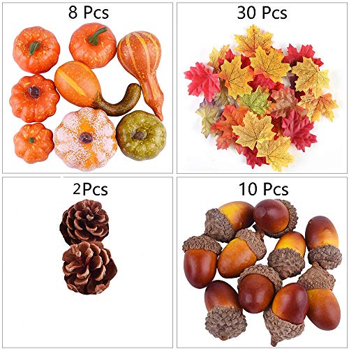 Ziyero 50 Piezas Mini Calabazas Otoño Artificiales Halloween Hojas De Arce Conos De Pino Bellotas Durable Apariencia Realista, para Halloween Acción de Gracias Fall Harvest Home Decoration Props