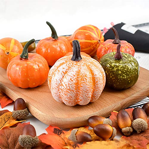 Ziyero 50 Piezas Mini Calabazas Otoño Artificiales Halloween Hojas De Arce Conos De Pino Bellotas Durable Apariencia Realista, para Halloween Acción de Gracias Fall Harvest Home Decoration Props