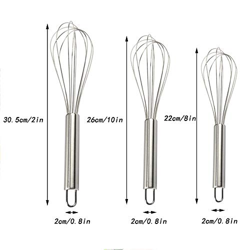 Ziyero Batidor de Huevo con Globo Duradero Juego de Batidor de Globo de Acero Inoxidable Plata Batidor Globo Se Puede Usar para Mezclar Líquidos o Semi-líquidos para Cocina—3 Juego de Batidor