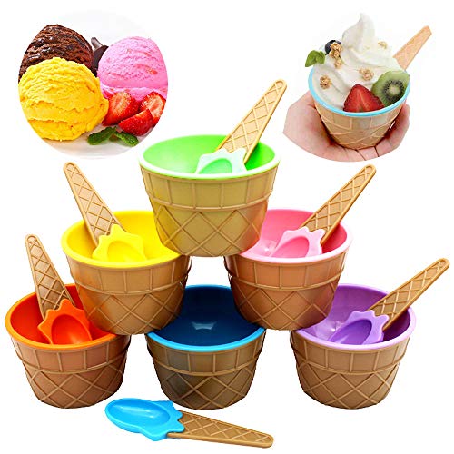 Ziyero Tazón Helado Color Caramelo Cuencos de Hielo con Cuchara para Helado Tazón Postre Pareja para Comida, Fruta, Helado, Familia, Camping, Fiesta de Navidad Etc—6 Piezas (Una para Cada Color)