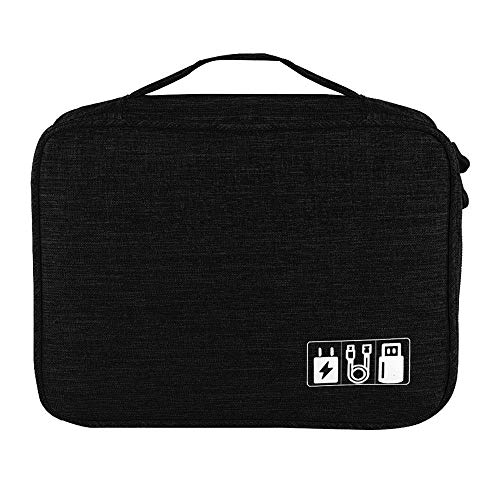 ZJW Electrónica Organizador Bolsa de Viaje, Bolsa de Cable Universal Bolsa de Almacenamiento para Cable, Cargador, Adaptador, Tableta, Mouse, Tarjetas SD (Negro)