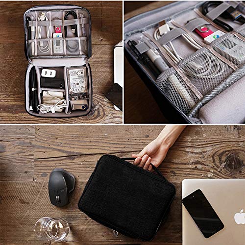 ZJW Electrónica Organizador Bolsa de Viaje, Bolsa de Cable Universal Bolsa de Almacenamiento para Cable, Cargador, Adaptador, Tableta, Mouse, Tarjetas SD (Negro)