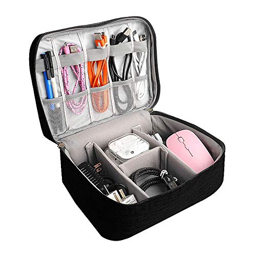 ZJW Electrónica Organizador Bolsa de Viaje, Bolsa de Cable Universal Bolsa de Almacenamiento para Cable, Cargador, Adaptador, Tableta, Mouse, Tarjetas SD (Negro)