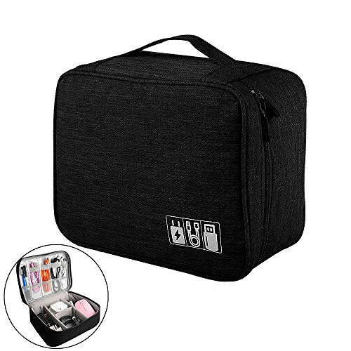 ZJW Electrónica Organizador Bolsa de Viaje, Bolsa de Cable Universal Bolsa de Almacenamiento para Cable, Cargador, Adaptador, Tableta, Mouse, Tarjetas SD (Negro)