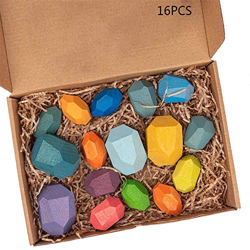 ZJYWYG Nuevo 5/11/16 Pc/Set Juguete Colorido de Piedra de Madera - Juguete Educativo temprano para niños, Juego Creativo de apilamiento de Piedra de Madera Irregular (16)